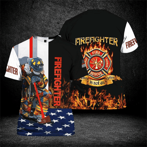 2024 Summer 3D Firefighter Fireman Print T Shirt