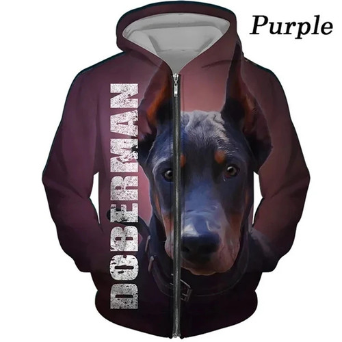 Doberman Dog 3D Graphic Zipper Hoodie