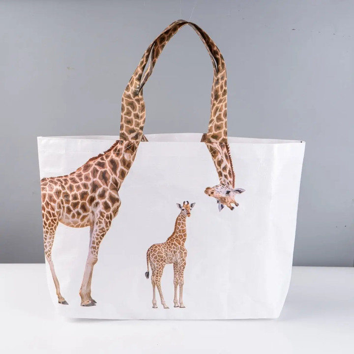 Large Size Shopping Bag Women Giraffe Pattern Woven Tote Bag