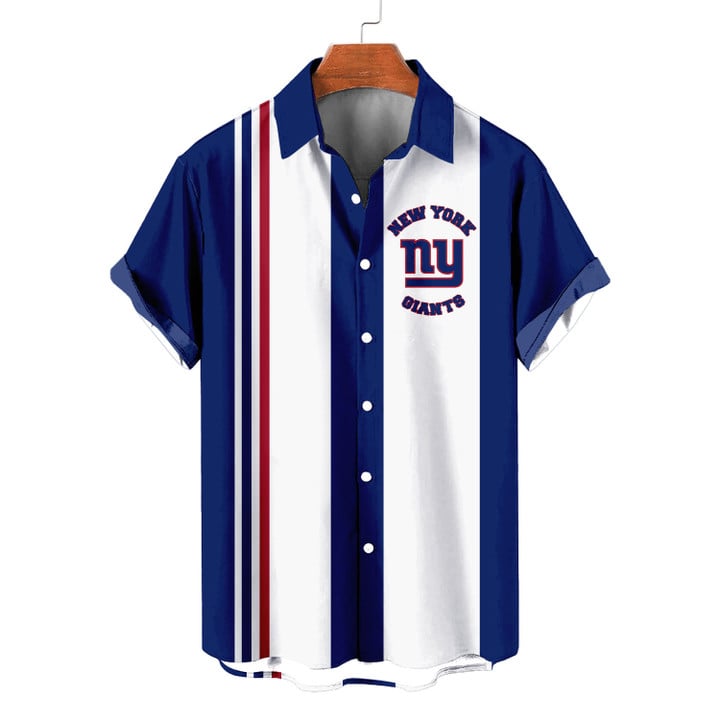 New York Giants Striped Short Hawaiian Shirt S1