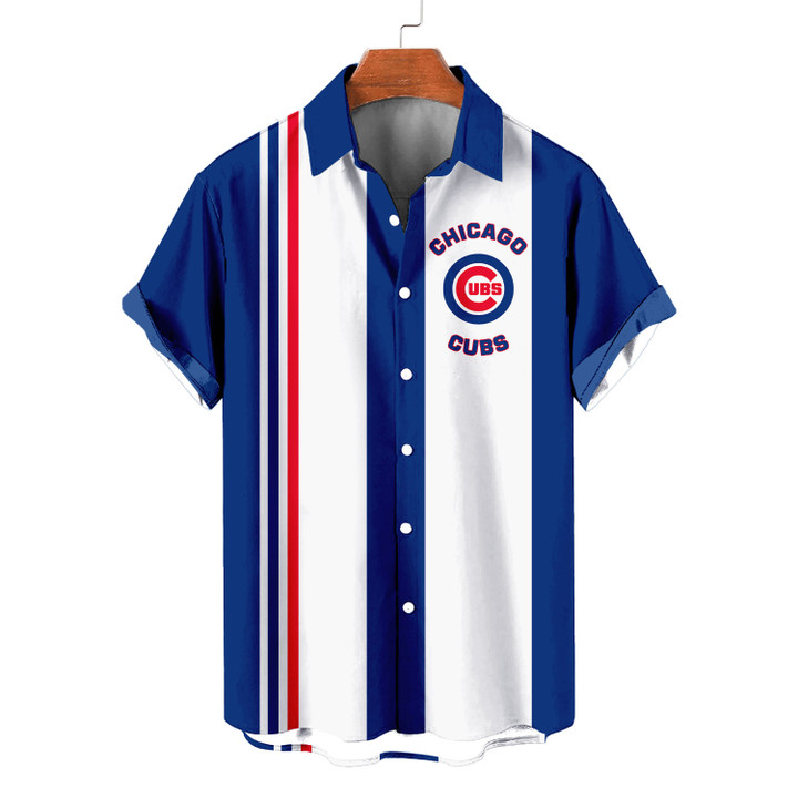 Chicago Cubs Striped Short Hawaiian Shirt MLB S1