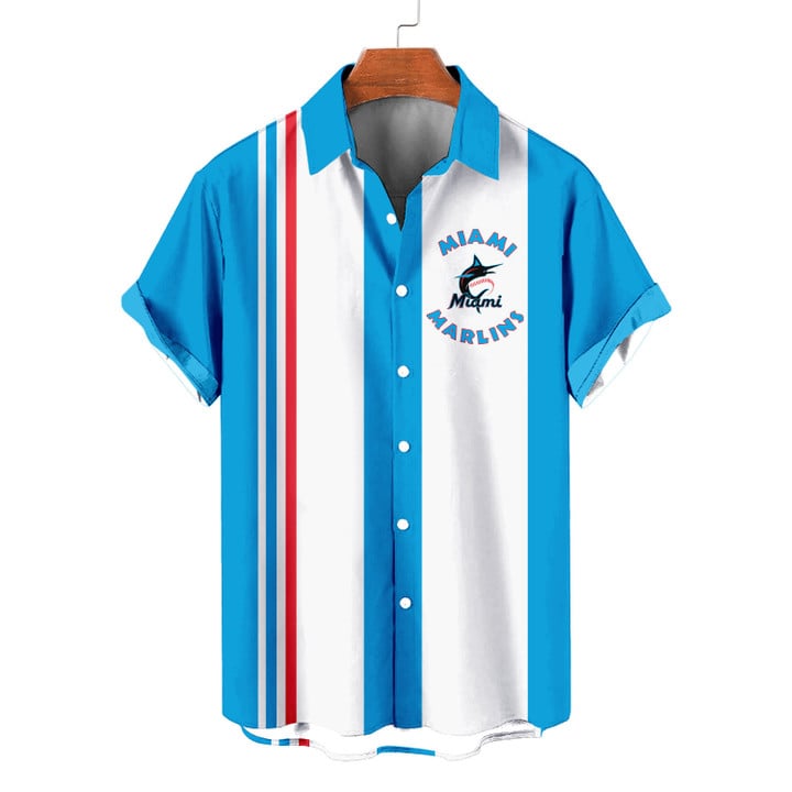Miami Marlins Striped Short Hawaiian Shirt MLB S1