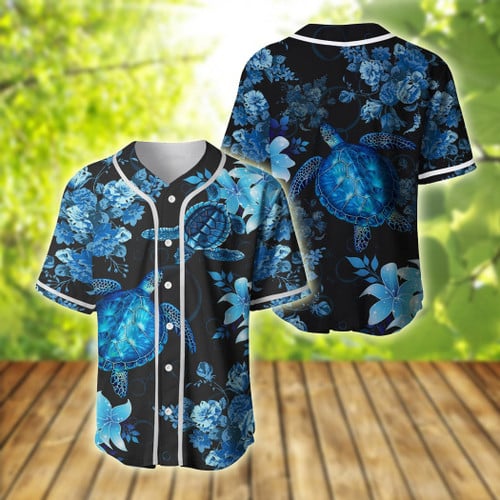 Blue Sea Turtle Hawaiian Baseball Tee Jersey Shirt QT206008Td