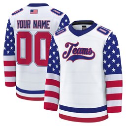 White Red - Royal Independence Day USA Flag Patch Custom Hockey Jersey