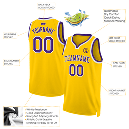 Gold Purple - White Throwback Custom Basketball Jersey