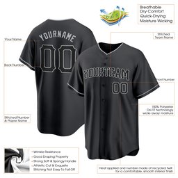 Black Black-Gray Custom Baseball Jersey