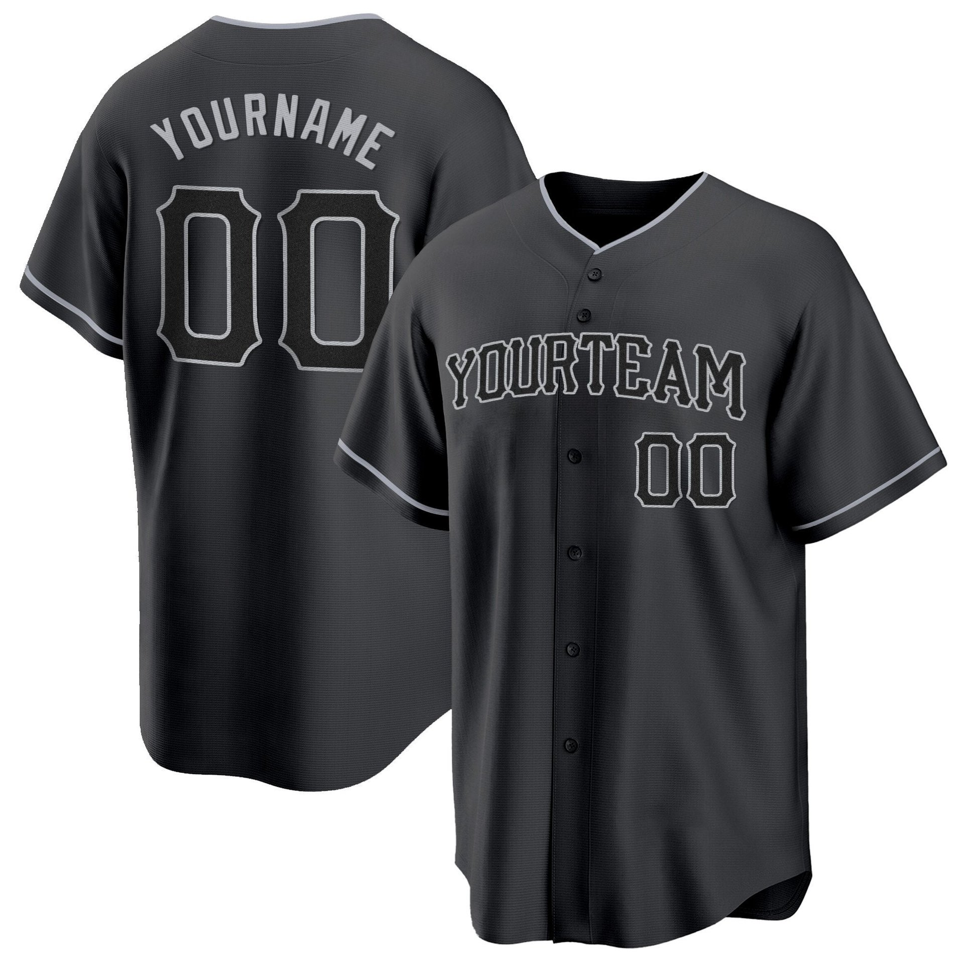 Black Black-Gray Custom Baseball Jersey