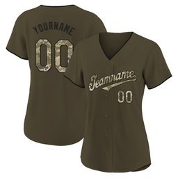 Olive Camo - Black Salute To Service Custom Baseball Jersey