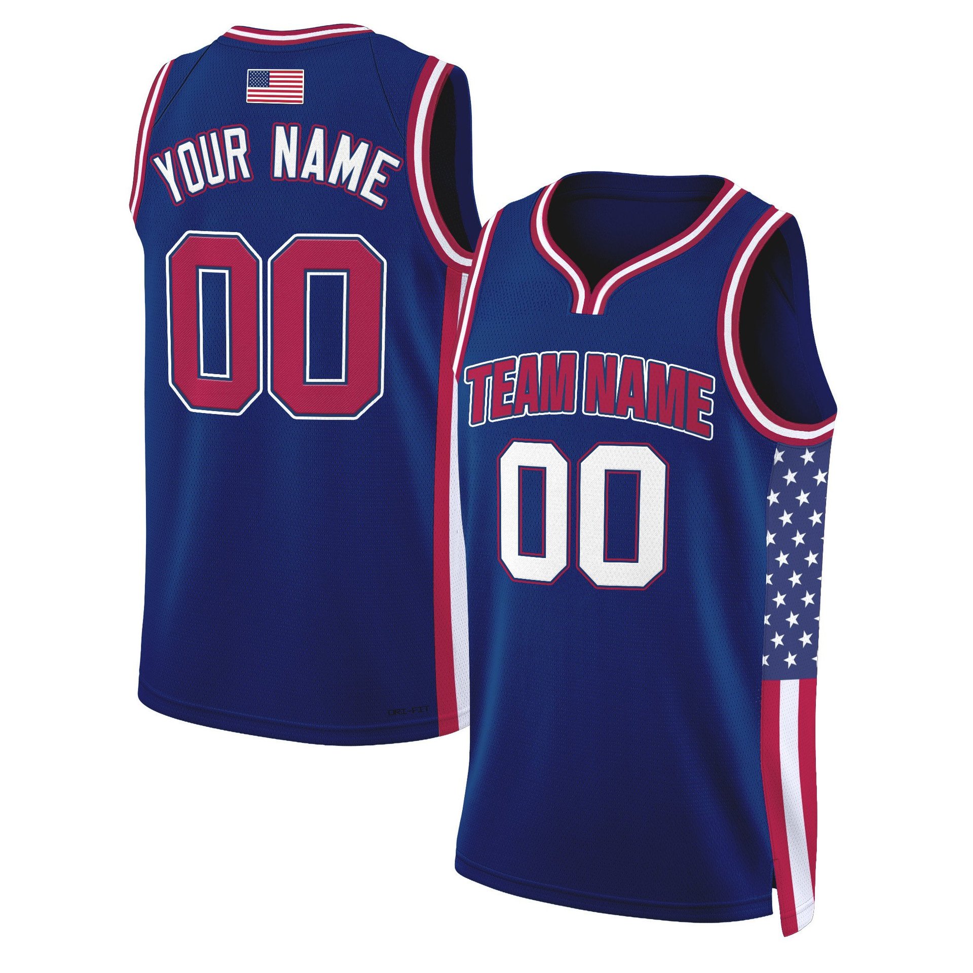 Royal Red - White Independence Day USA Flag Patch Custom Basketball Jersey