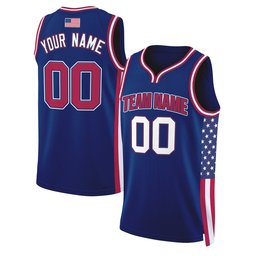 Royal Red - White Independence Day USA Flag Patch Custom Basketball Jersey