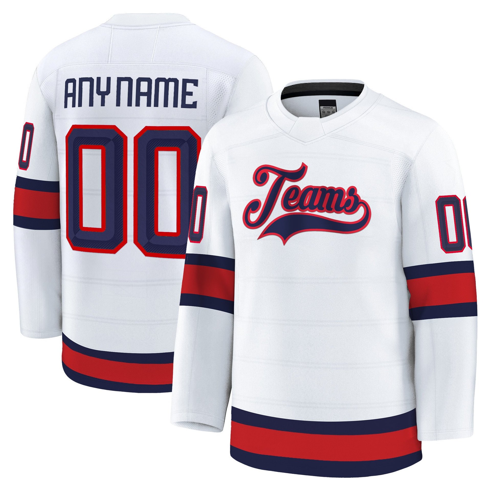 White Navy - Red Custom Hockey Premium Jersey - All Stitched
