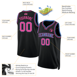 Black Light Blue - Pink Custom Basketball Jersey