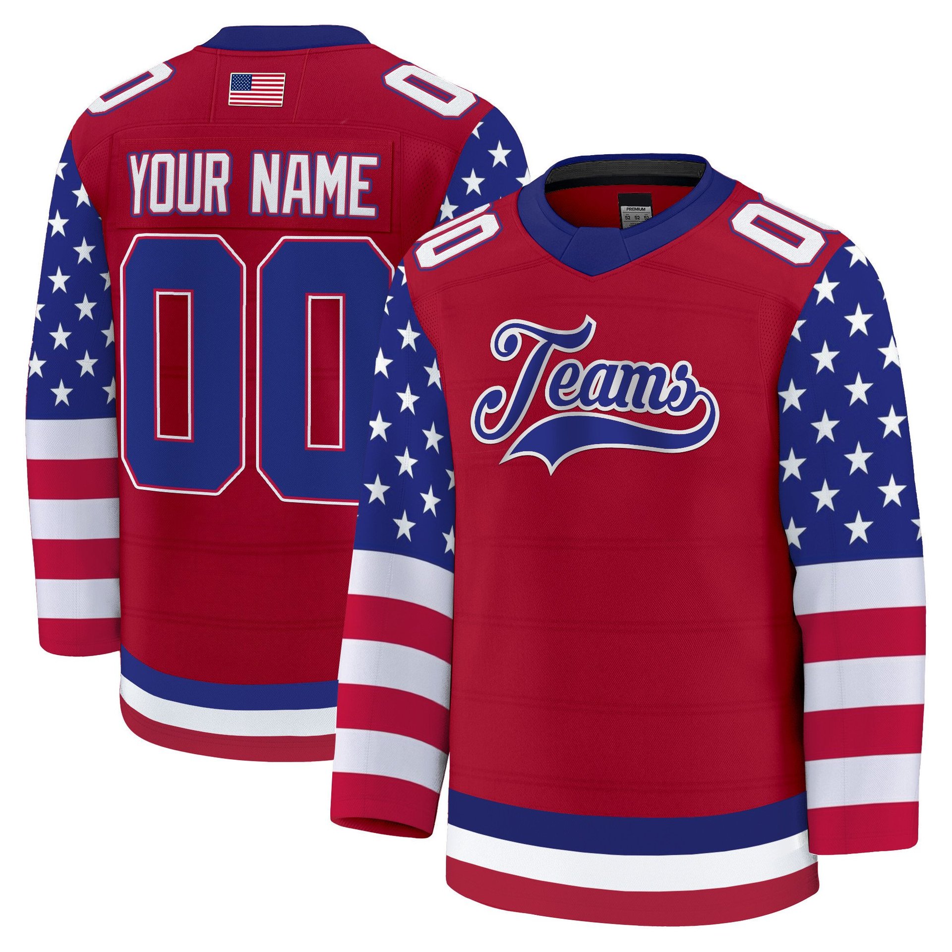 Red Royal - White Independence Day USA Flag Patch Custom Hockey Jersey