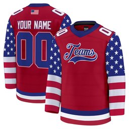 Red Royal - White Independence Day USA Flag Patch Custom Hockey Jersey