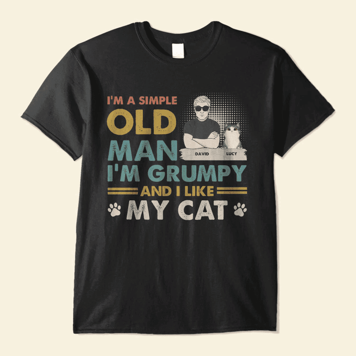 I'm A Simple Old Man I Like My Cats - Personalized Shirt - Birthday, Father's day Gift For Cat Dad, Cat Father, Old Man - Black