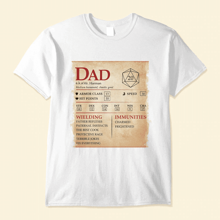 Dad Stats - Personalized Shirt - Father's Day Gift For Dad - White