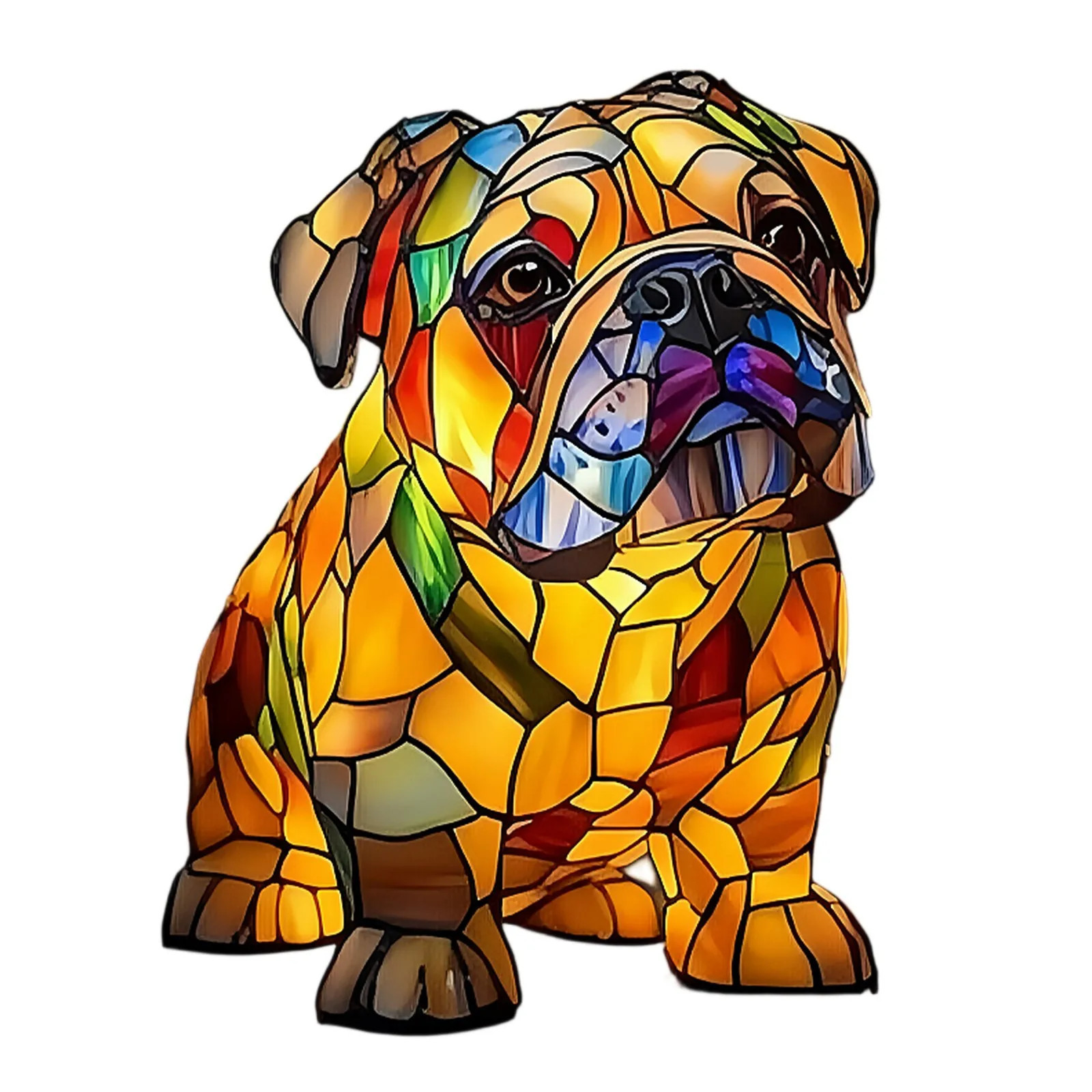 Detailed stained glass effect on a 3D bulldog sculpture lamp