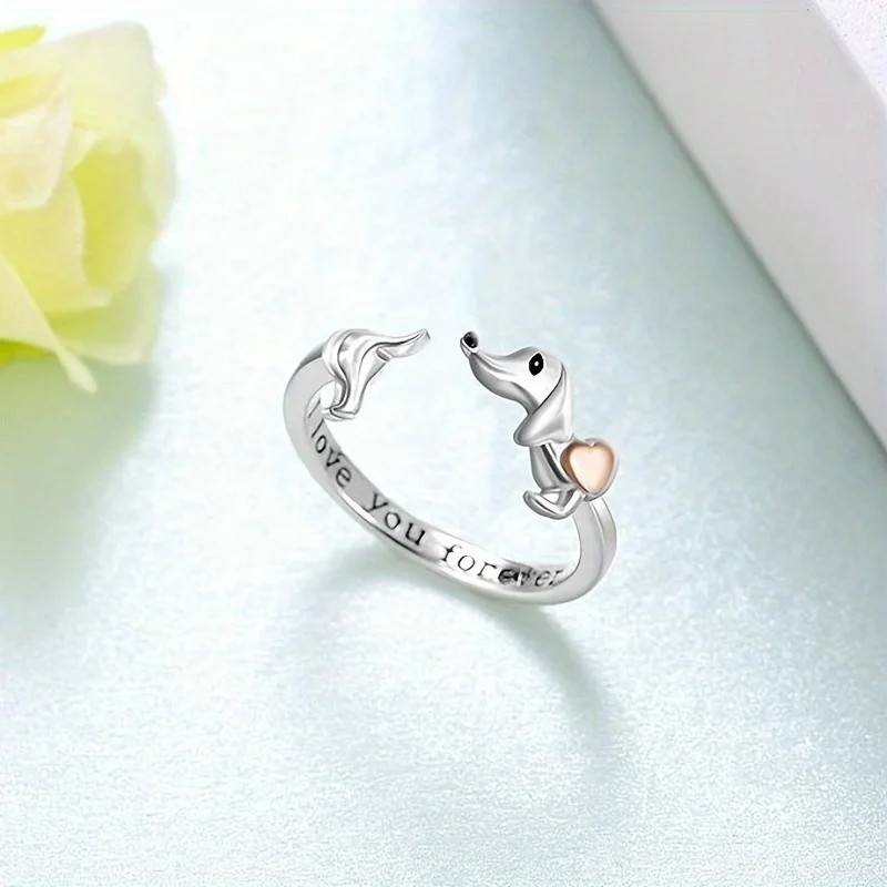 Dachshund ring open band adjustable side profile - Wigglelove