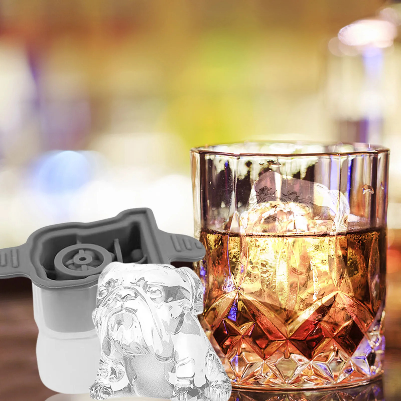 English Bulldog silicone ice cube tray filled with water ready to freeze into Bulldog-shaped ice cube