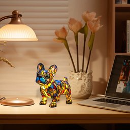 Stained glass style French Bulldog tabletop night light in vibrant colors
