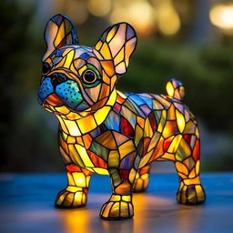 Stained glass style French Bulldog tabletop night light in vibrant colors