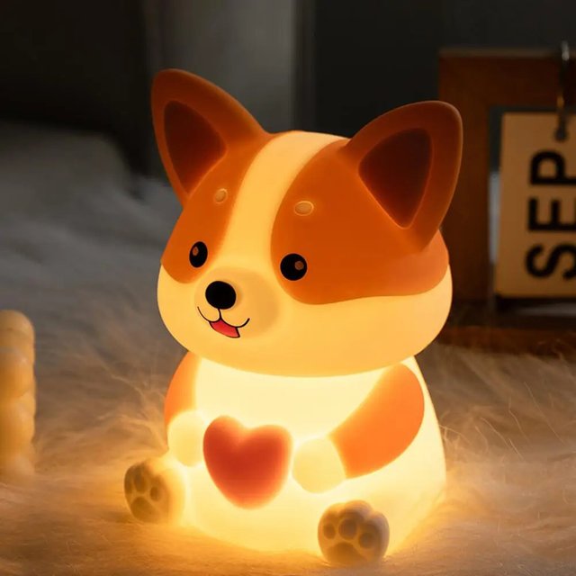 Corgi silicone night light USB rechargeable LED sleeping lamp with timer