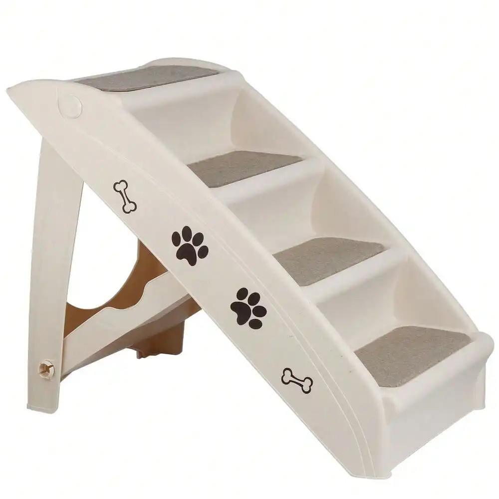Three-step white pet ladder for senior dog mobility and joint safety