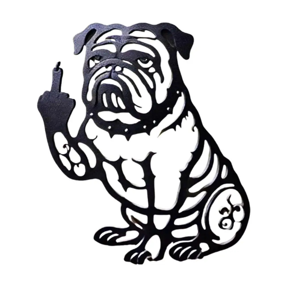 "Metal English Bulldog garden ornament with push-in stake"