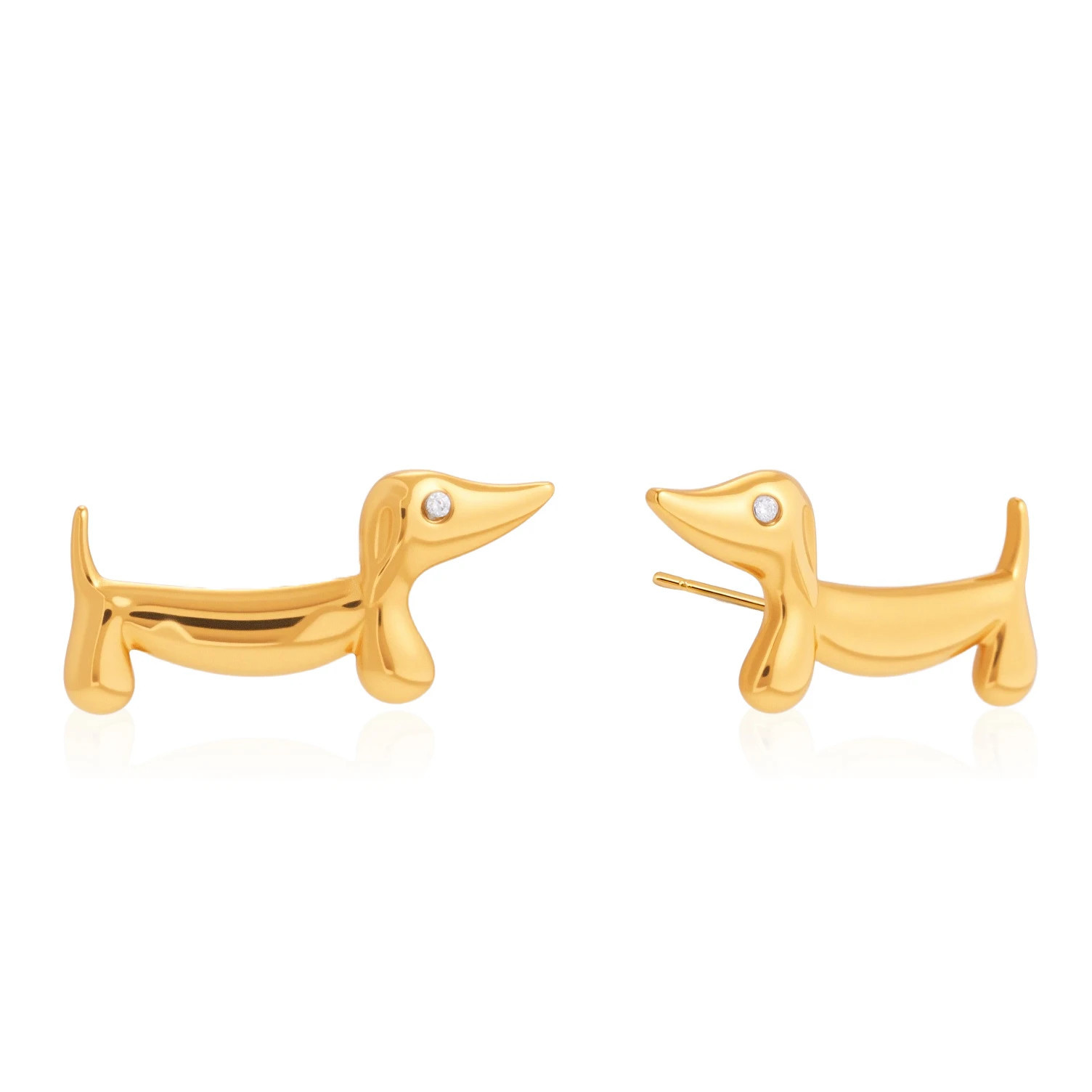 Dachshund silhouette stud earring polished stainless steel detail - Wigglelove