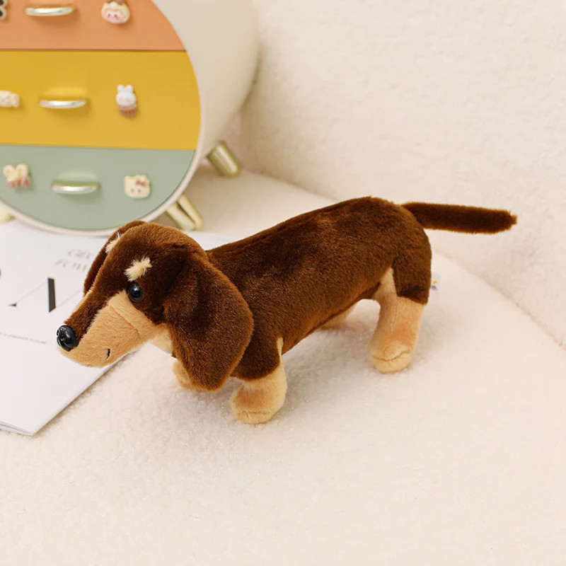 Dachshund stuffed animal black and tan colour side view long body