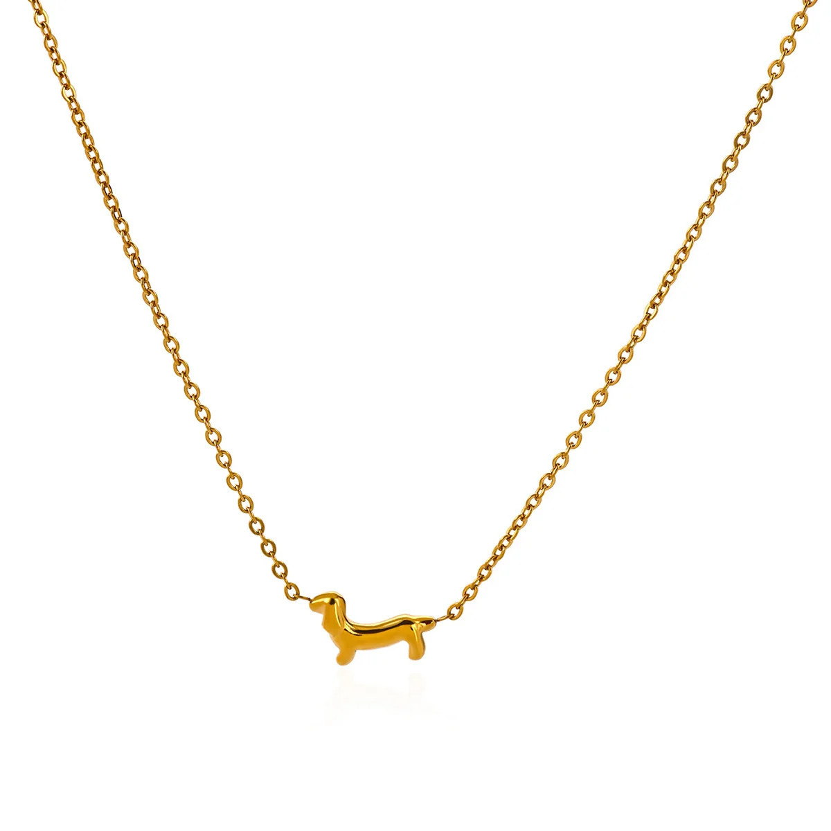 Minimalist glossy Dachshund dog pendant necklace gold stainless steel - Wigglelove