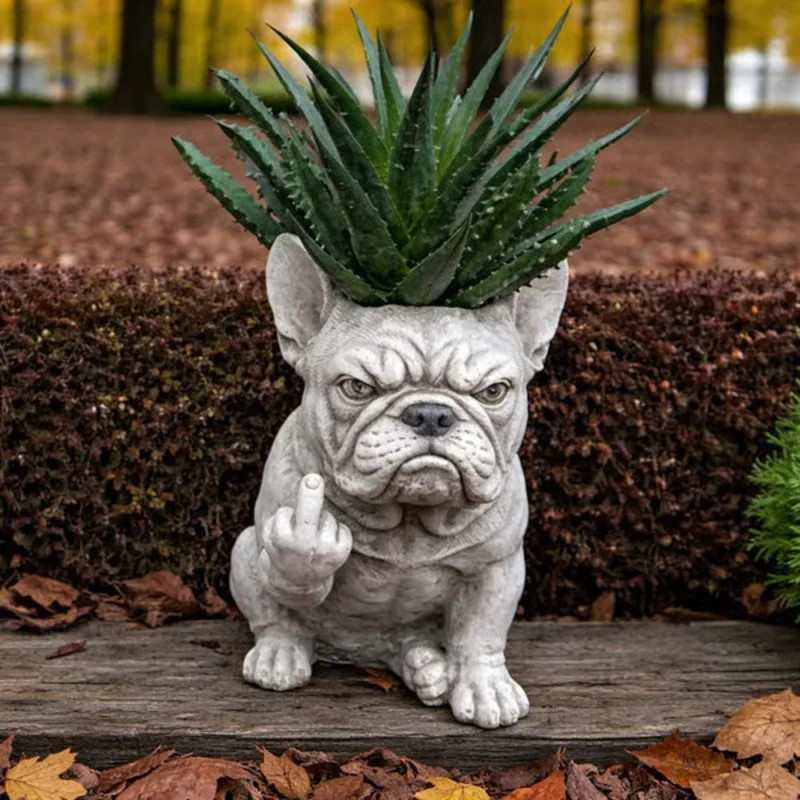 French Bulldog shaped resin planter for succulents and small plants