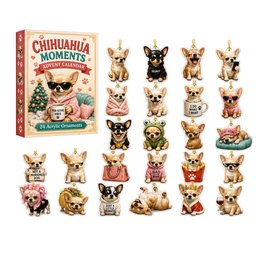 Chihuahua Moments Advent Calendar box with 24 funny acrylic Chihuahua Christmas ornaments