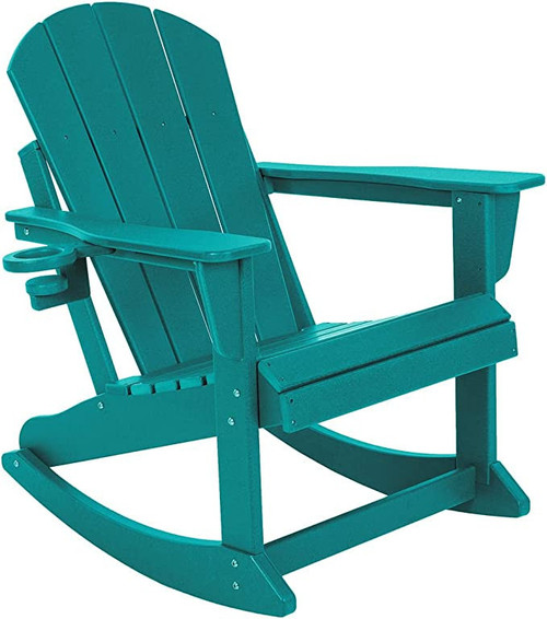 Outdoor Patio Rocker Adirondack Chair HDPE Plastic Weather Resistant Lawn Chair for Porch Balcony Garden Beach Backyard Blue
