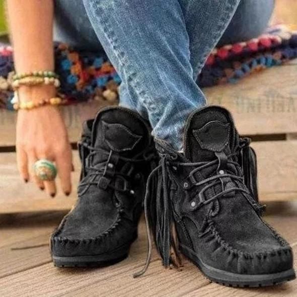 Newly Women's Suede Retro Ankle Boots Luxury Matte Shoes With Tassel Fashionable