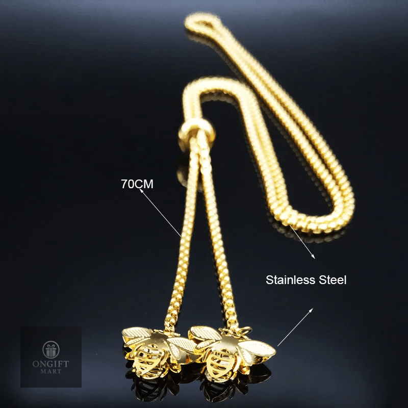 Fashion Bee Stainless Steel Long Necklace for Women Gold Color Statement Necklace Jewelry colgantes