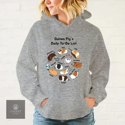 Add humor to your wardrobe with this Funny Guinea Pig Daily To-Do List Hoodie! Featuring a cute animal print, this cozy casual pullover is perfect for women, men, and guinea pig lovers. A fun gift for any occasion!