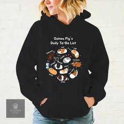 Add humor to your wardrobe with this Funny Guinea Pig Daily To-Do List Hoodie! Featuring a cute animal print, this cozy casual pullover is perfect for women, men, and guinea pig lovers. A fun gift for any occasion!