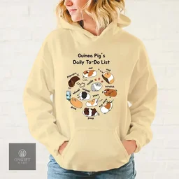 Add humor to your wardrobe with this Funny Guinea Pig Daily To-Do List Hoodie! Featuring a cute animal print, this cozy casual pullover is perfect for women, men, and guinea pig lovers. A fun gift for any occasion!