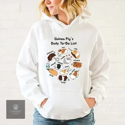 Add humor to your wardrobe with this Funny Guinea Pig Daily To-Do List Hoodie! Featuring a cute animal print, this cozy casual pullover is perfect for women, men, and guinea pig lovers. A fun gift for any occasion!