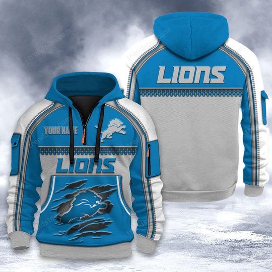 Detroit Lions DMHT2523 3D Half-zip Hoodie