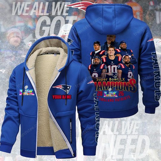 New England Patriots DMTZ2060 Hoodie Zip Velvet Coat Multicolor