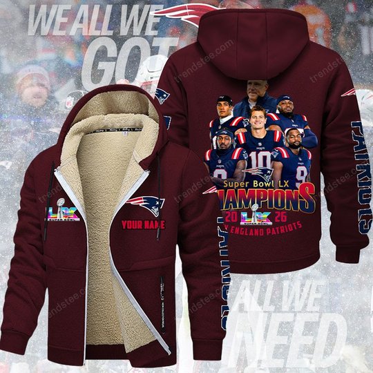 New England Patriots DMTZ2060 Hoodie Zip Velvet Coat Multicolor