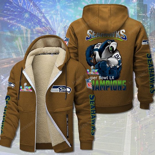 Seattle Seahawks DMTZ2056 Hoodie Zip Velvet Coat Multicolor