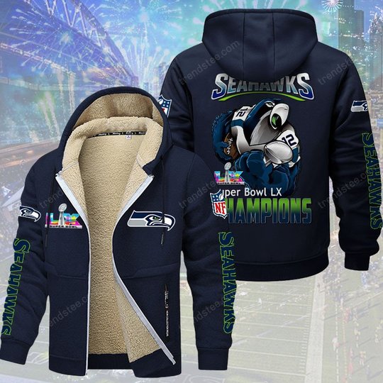 Seattle Seahawks DMTZ2056 Hoodie Zip Velvet Coat Multicolor