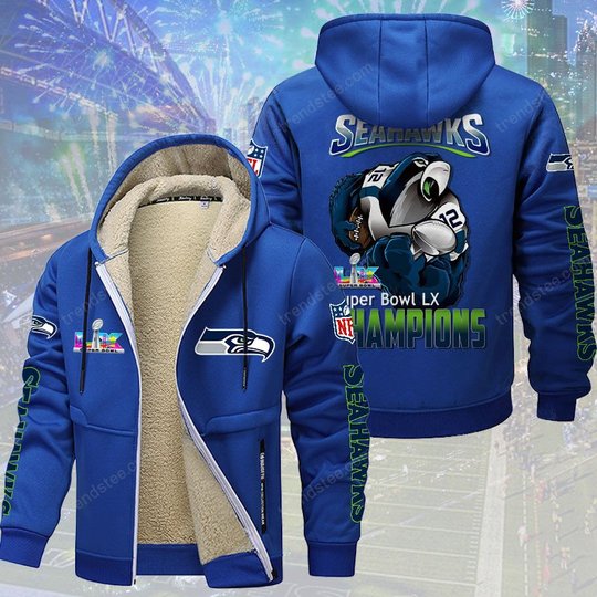 Seattle Seahawks DMTZ2056 Hoodie Zip Velvet Coat Multicolor