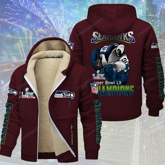 Seattle Seahawks DMTZ2056 Hoodie Zip Velvet Coat Multicolor