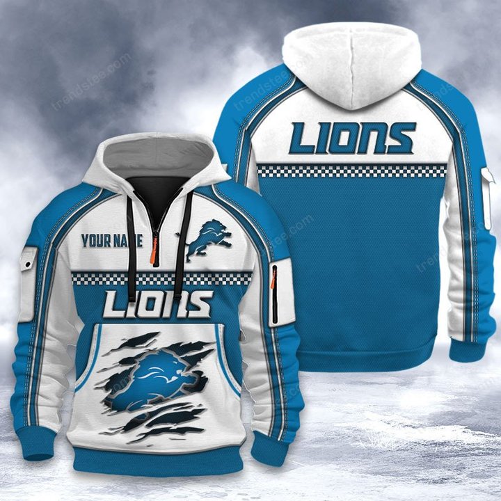 Detroit Lions DMHT2523 3D Half-zip Hoodie