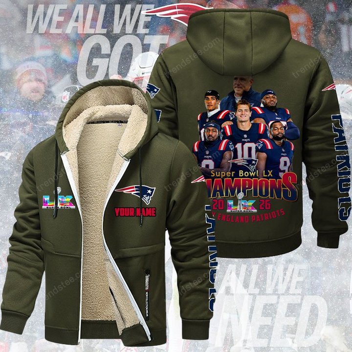 New England Patriots DMTZ2060 Hoodie Zip Velvet Coat Multicolor