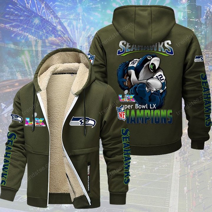 Seattle Seahawks DMTZ2056 Hoodie Zip Velvet Coat Multicolor